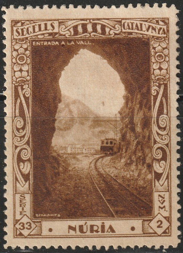 Espana Spain poster stamps vinetas railway ferrocarril tren Nuria Monastery