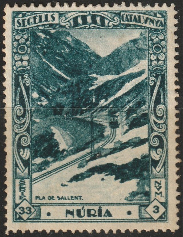 Espana Spain poster stamps vinetas railway ferrocarril tren Nuria Monastery