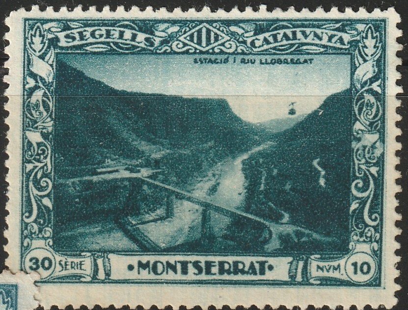 Espana Spain poster stamps vinetas railway ferrocarril tren Montserrat Monastery