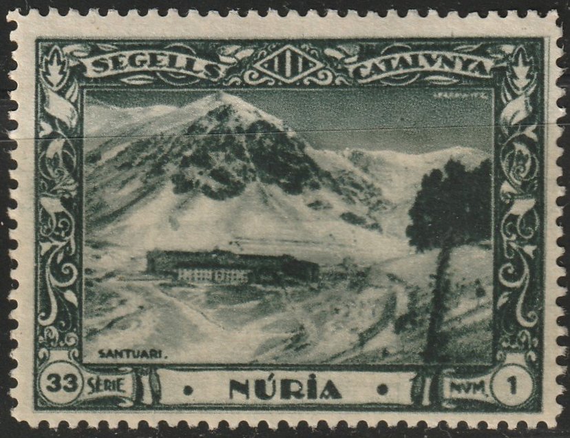 Espana Spain poster stamps vinetas railway ferrocarril tren Nuria Monastery