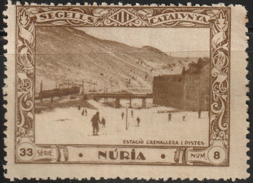 Espana Spain poster stamps vinetas railway ferrocarril tren Nuria Monastery