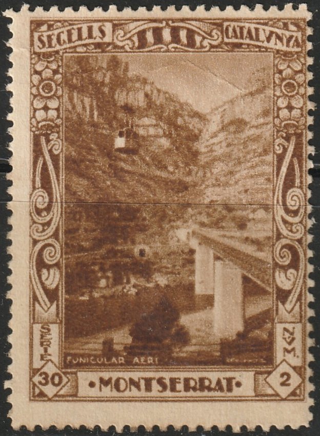 Espana Spain poster stamps vinetas railway ferrocarril tren Montserrat Monastery