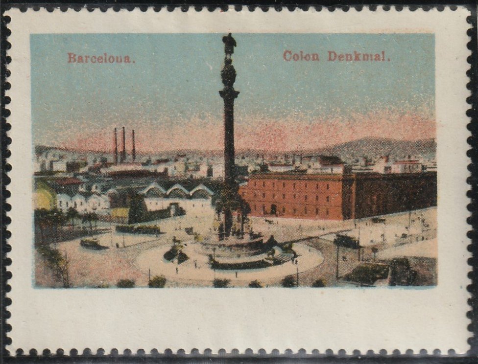 Espana Spain poster stamps vinetas railway tramway tramvia trade and exhibition exposition