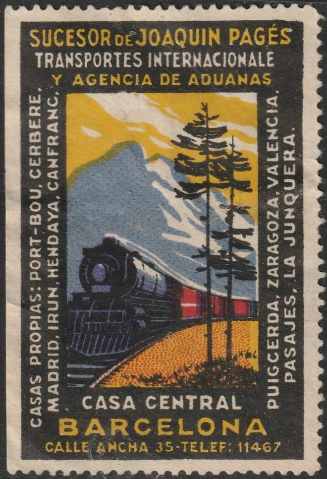 Espana Spain poster stamps vinetas railway tramway tramvia trade and exhibition exposition