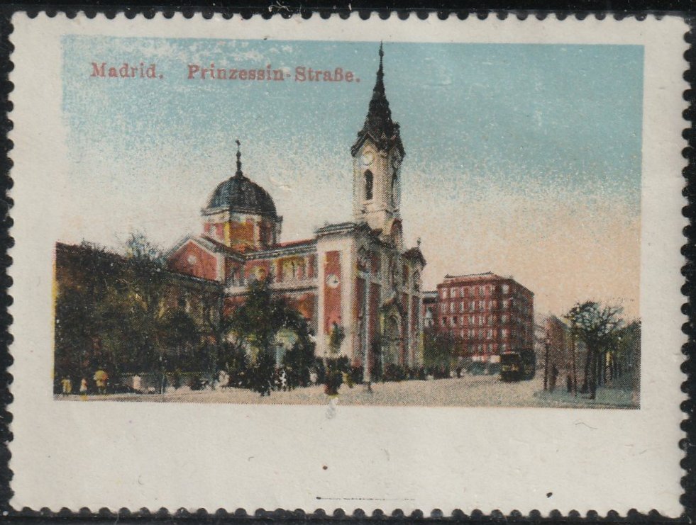 Espana Spain poster stamps vinetas railway tramway tramvia trade and exhibition exposition
