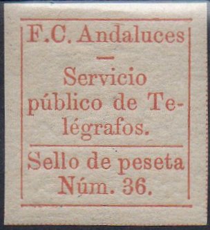 Spanish Railway Telegraph stamps Ferrocarriles Andaluces telegrafos 1P Imperf
