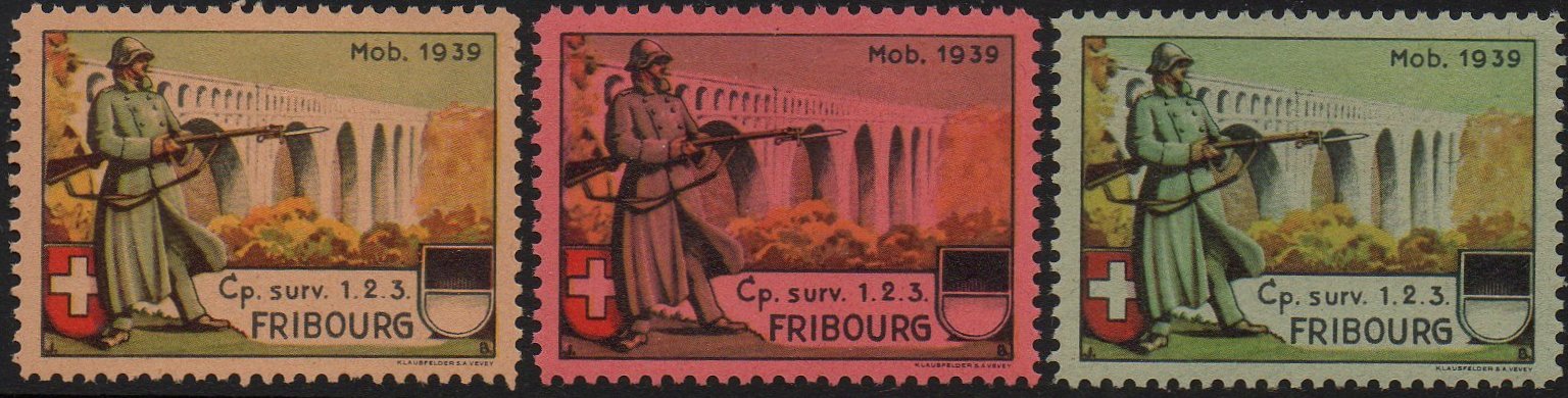 Schweiz Suisse Switzerland Soldatenmarken Eisenbahn Soldier Stamps Railway Cp.surv. 1.2.3. Fribourg 