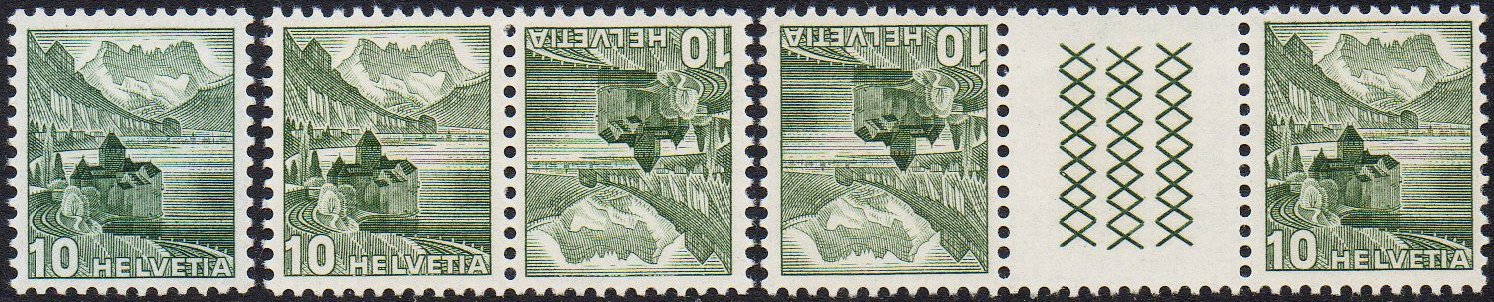 Briefmarken Schweiz Switzerland 1948 10c Green Urmarke Chateau Chillon Castle