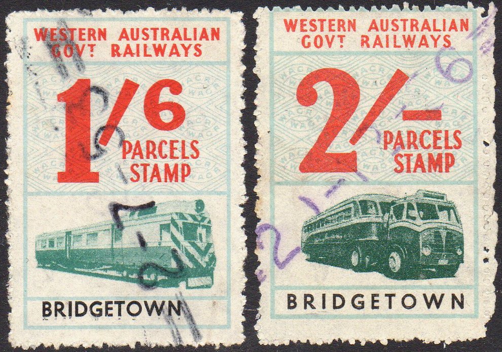 Western Australia Railway Parcels Stamps Bridgetown Second Issue varieties