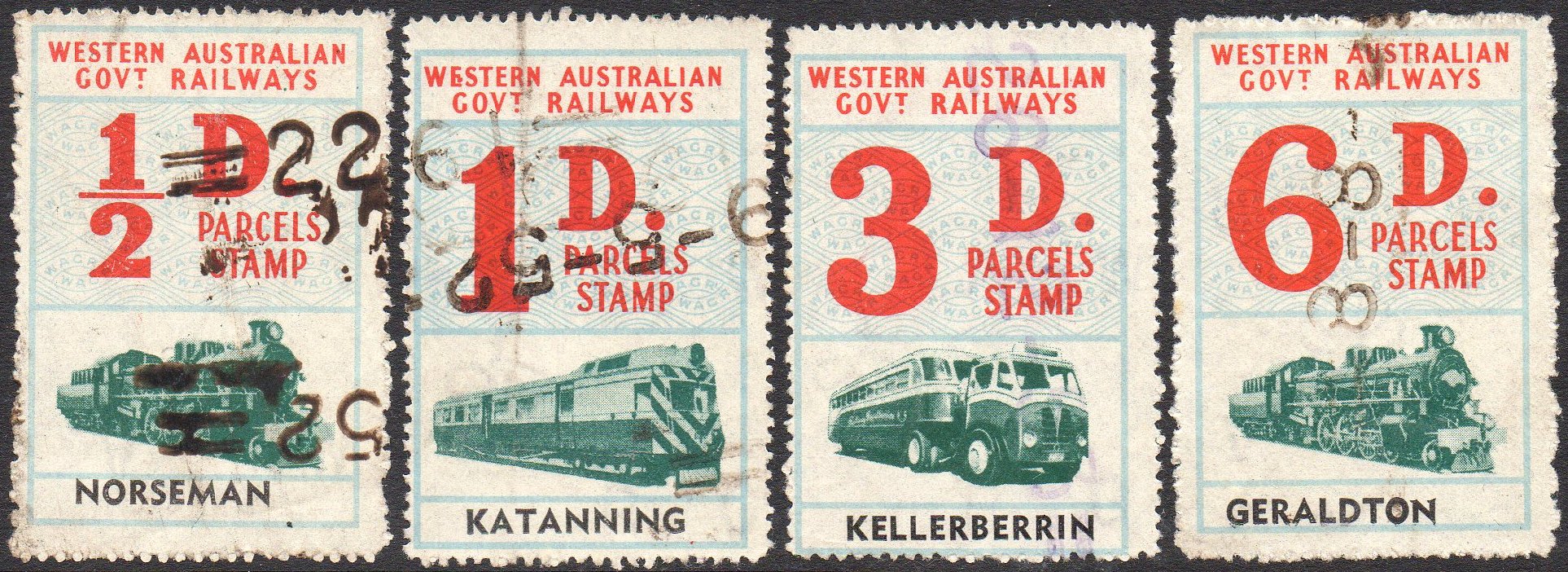 Western Australian Government Railway Parcels Stamps 1951-1952 First Issue 