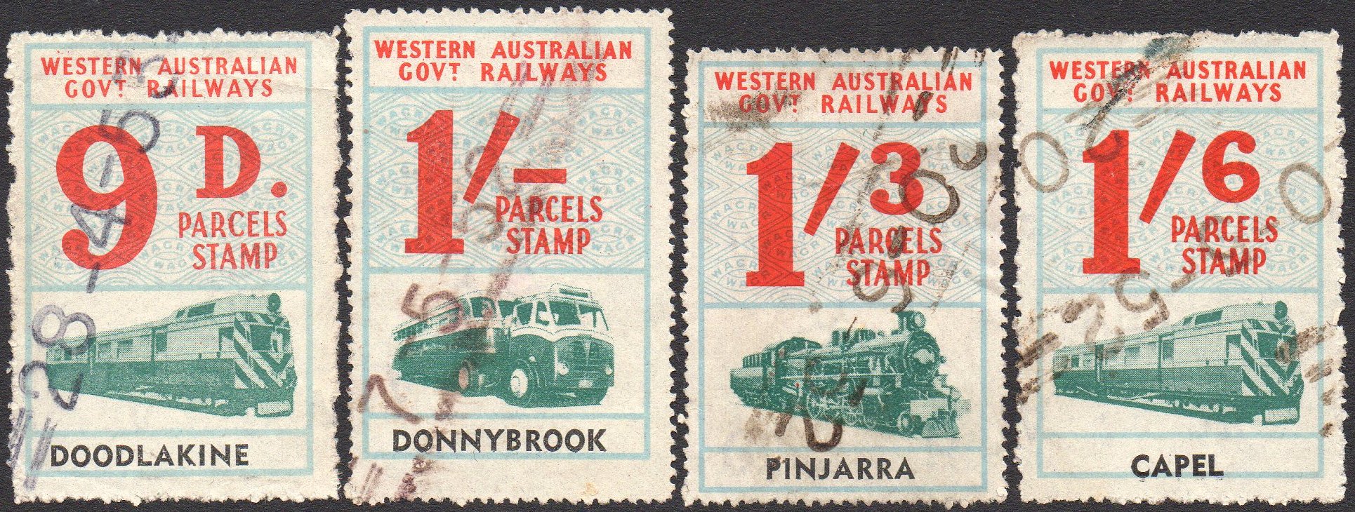 Western Australia Railway Parcels Stamps 1951-1952 First Issue 