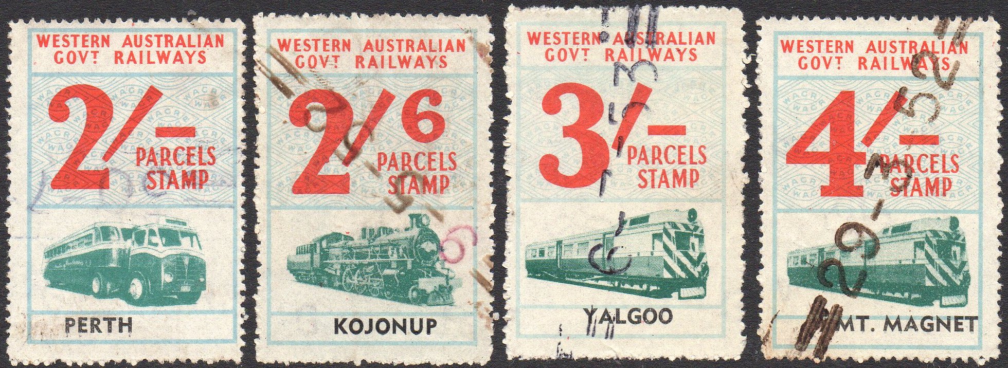 Western Australia Railway Parcels Stamps 1951-1952 First Issue 