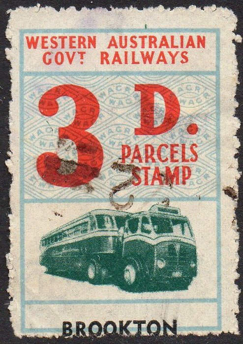 Railway parcel stamp Western Australia station name shifts