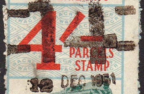 Railway parcel stamp Western Australia Maylands Numeral Obliterator and date-stamp
