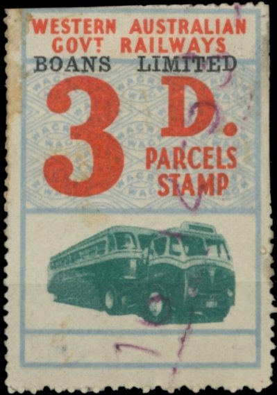 Western Australia Railway Parcels Stamps Company BOANS LTD 1/-