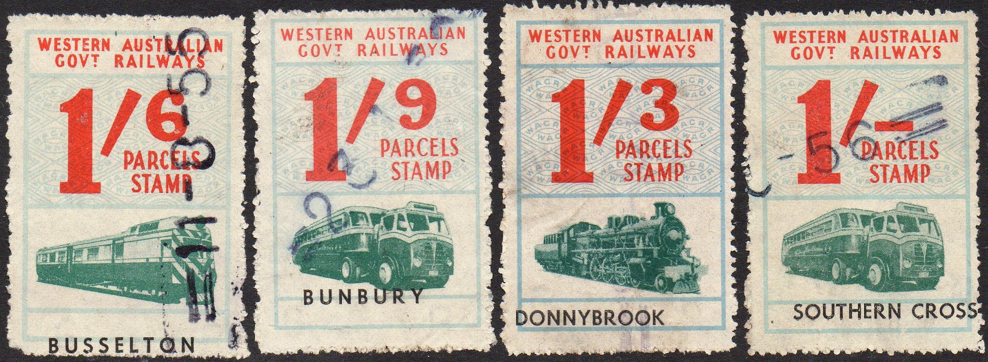 Railway parcel stamp Western Australia station name shifts Second Issue