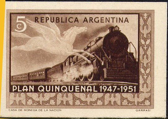 Argentina sellos 1949 Nationalization of Argentine Railways 10c Winged Wheel Colour Trial or Proof in Deep Sage-Green