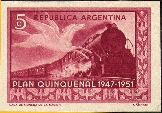 Argentina sellos 1949 Nationalization of Argentine Railways 10c Winged Wheel Colour Trial or Proof in Deep Sage-Green