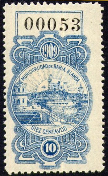 Argentina Bahia Blanca Revenue Stamps with steam train in design