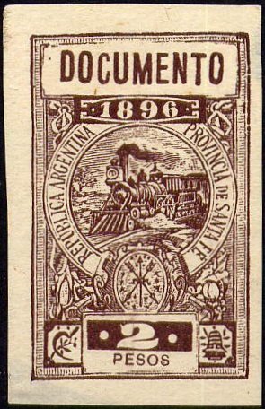 Argentina Santa-Fé Revenue Stamp paper cut-outs - steam train c.1896