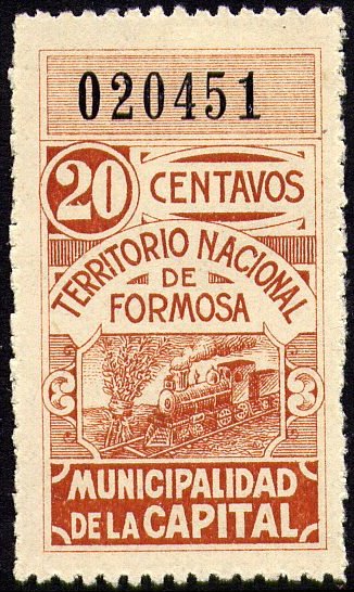 Argentina Province of Formosa 20c revenue stamp - steam train 