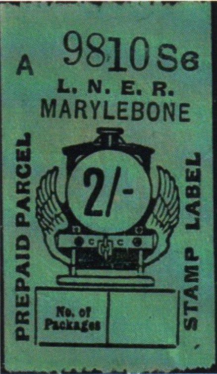 LNER use of Great Central Railway Parcel Post Locomotive stamp design 2/- one shillings on Green paper