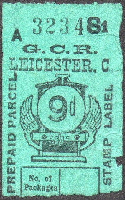 Great Central Railway Parcel Post Locomotive 9d on Green paper