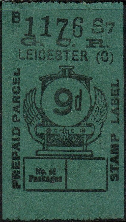 Great Central Railway Parcel Post Locomotive 9d on Green paper