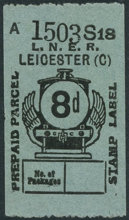 LNER use of Great Central Railway Parcel Post Locomotive stamp design 8d on Green paper
