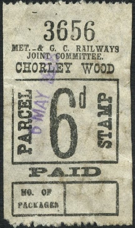 Metropolitan and Great Central Railways Joint Committee Parcel Post stamp 6d Chorley Wood