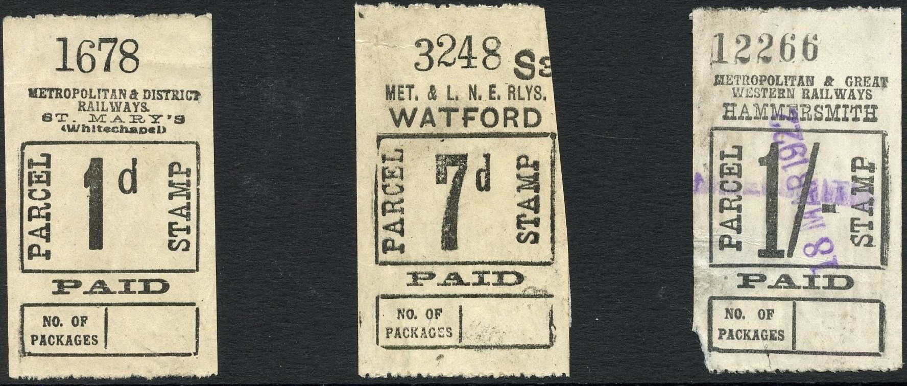 Metropolitan Railway & Joint Parcel Post stamps
