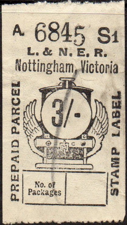 LNER use of Great Central Railway Parcel Post Locomotive stamp design 3/- Three Shillings