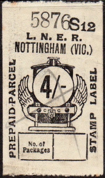 LNER use of Great Central Railway Parcel Post Locomotive stamp design 4/- Four Shillings