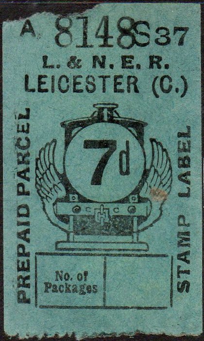 LNER use of Great Central Railway Parcel Post Locomotive stamp design 7d on Green paper
