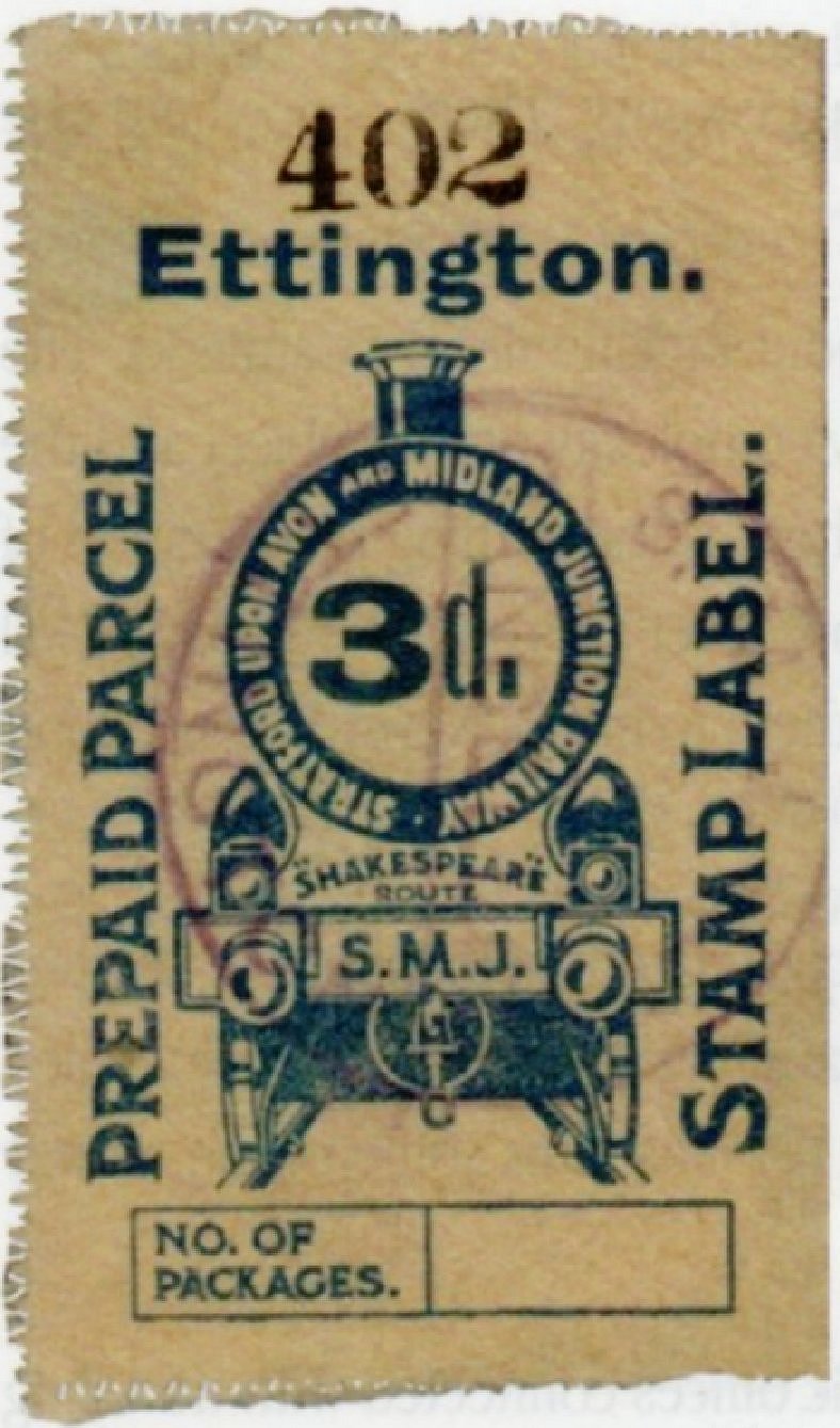 Stratford upon Avon and Midland Junction Railway Parcel Post Locomotive stamps 3d