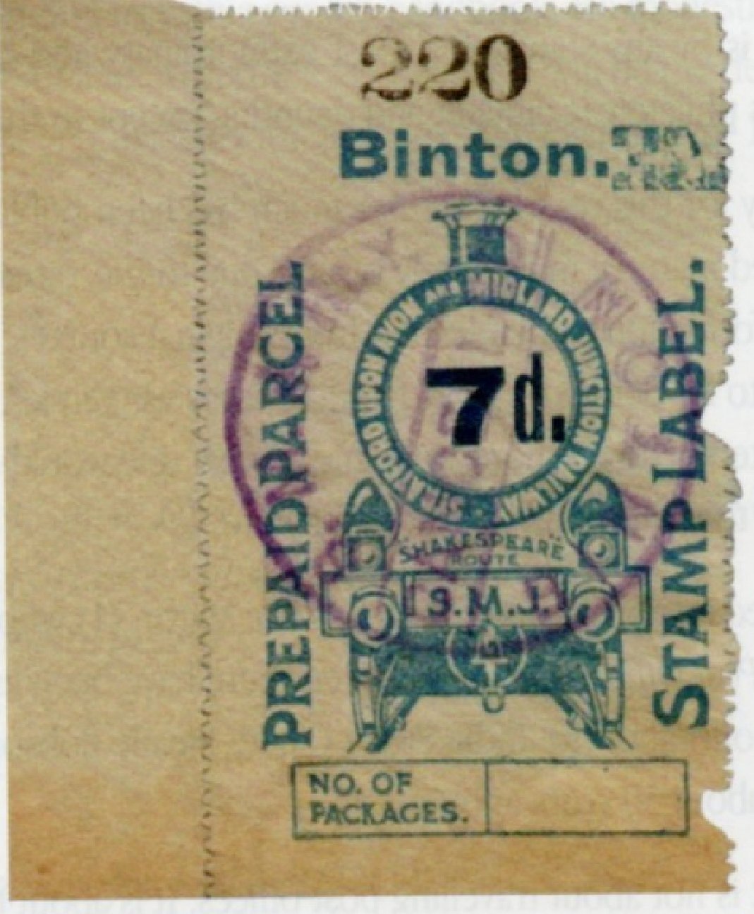 Stratford upon Avon and Midland Junction Railway Parcel Post Locomotive stamps 7d