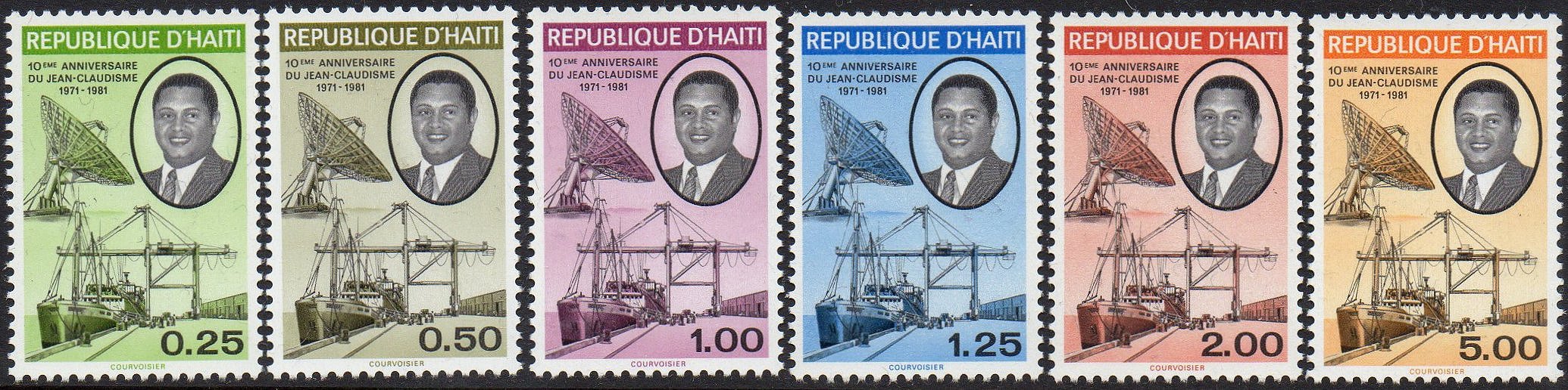 timbres-poste stamps Haiti 1982 Tenth Anniversary of Duvalier Reforms : Ship, Quay, railway-mounted crane