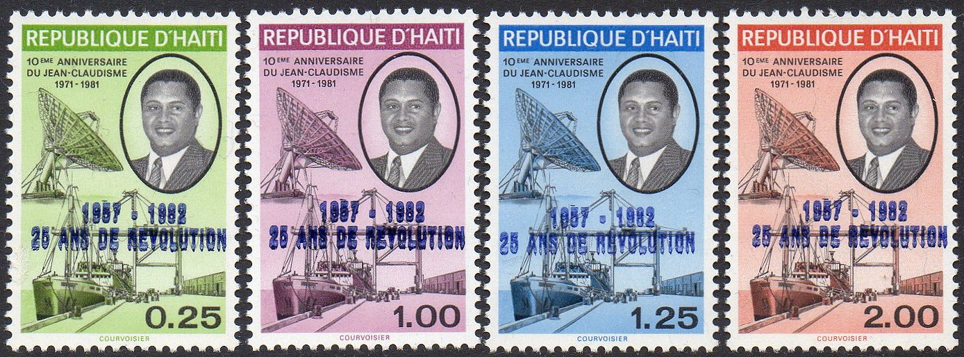 timbres-poste stamps Haiti 1982 Surcharges on Tenth Anniversary of Duvalier Reforms : Ship, Quay, railway-mounted crane