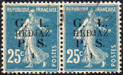Lebanon France 25c Sower Semeuse surcharge G.L. HEDJAZ Chemin de Fer Railway Revenue 