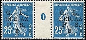 Lebanon France 25c Sower Semeuse surcharge G.L. HEDJAZ Chemin de Fer Railway Revenue Millesime pair 