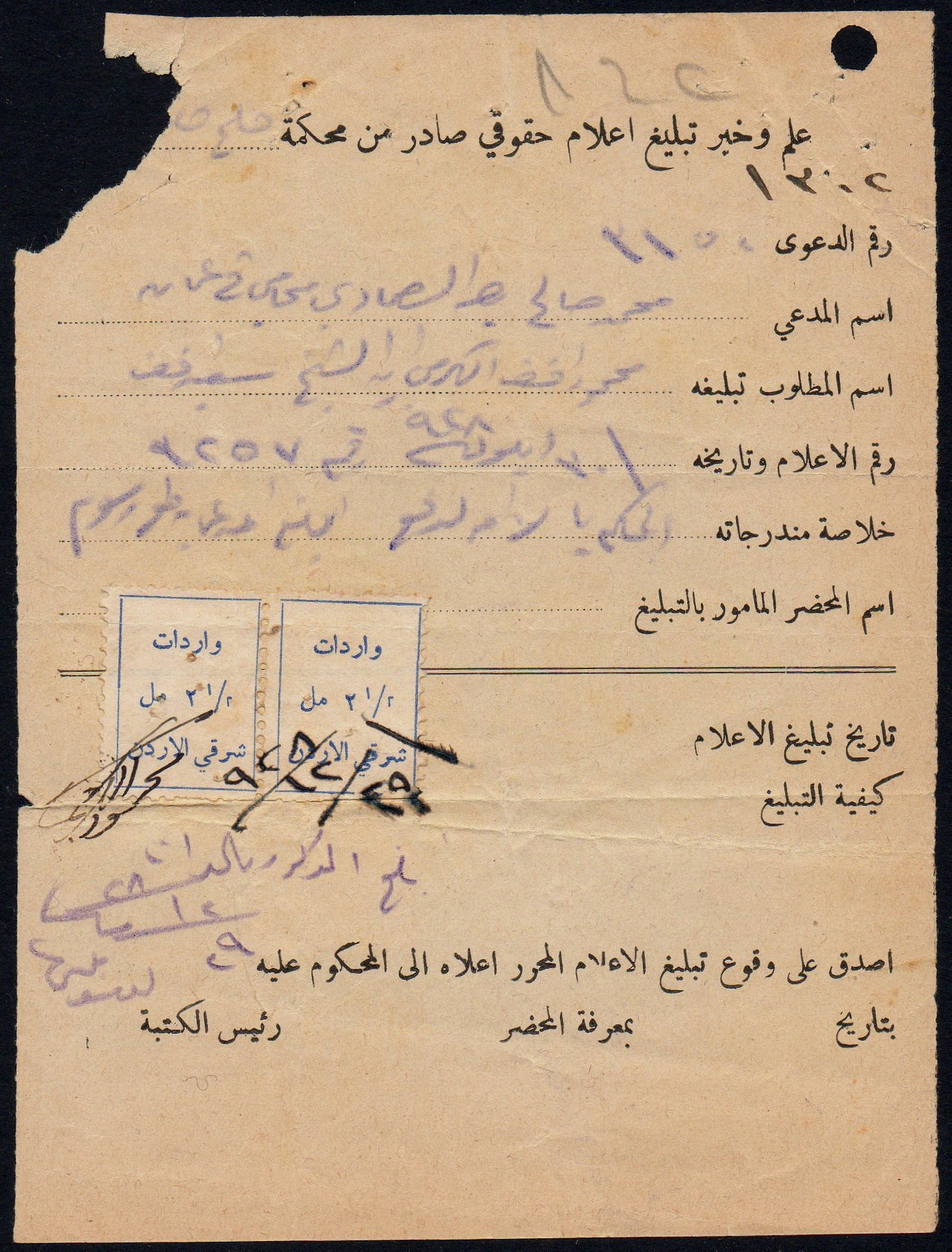 Transjordan Hejaz Railway Revenue Stamps