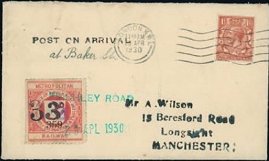 Railway Letter Stamps Metropolitan Railway