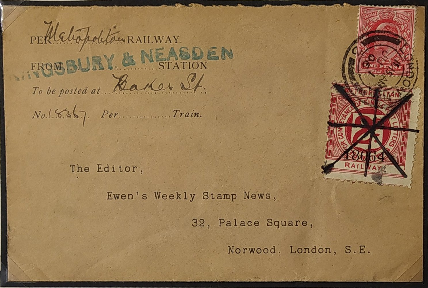 Railway Letter Stamps Metropolitan Railway 19th Issue Plate Flaw - Scratched Plate