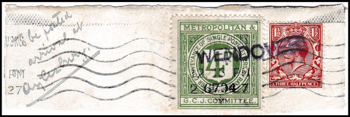 Railway Letter Stamps Metropolitan & Great Central Joint Committee 4d Wendover