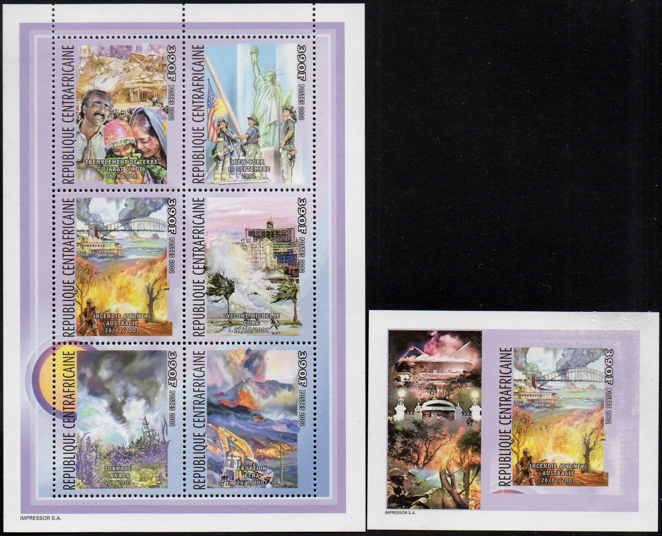 Sydney Harbour Bridge & Fire Central African Republic stamp 2002