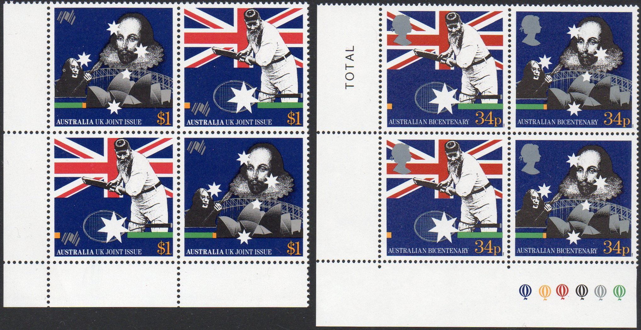 Australia 1988 Cricket Shakespeare Sydney Harbour Bridge UK Australia Joint Stamp Issue