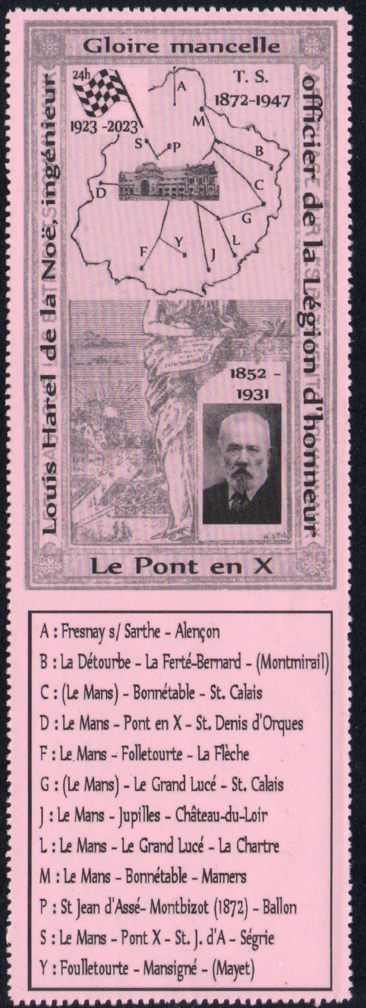 Le Mans : Le Pont-en-X : Poster Stamps Cinderellas Motor Racing Le Mans 24-hour Centenary ; le Pont en X ; les Tramways de la Sarthe