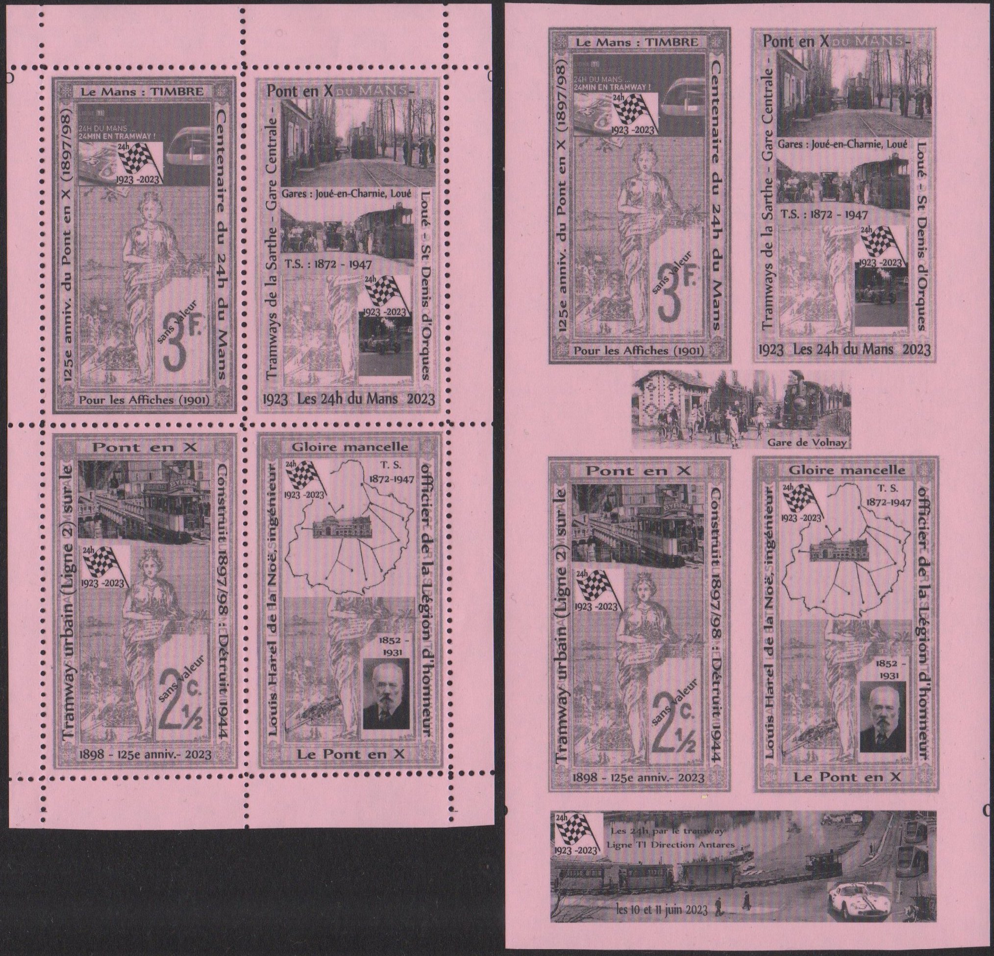 Le Mans : Le Pont-en-X : Poster Stamps Cinderellas Motor Racing Le Mans 24-hour Centenary ; le Pont en X ; les Tramways de la Sarthe
