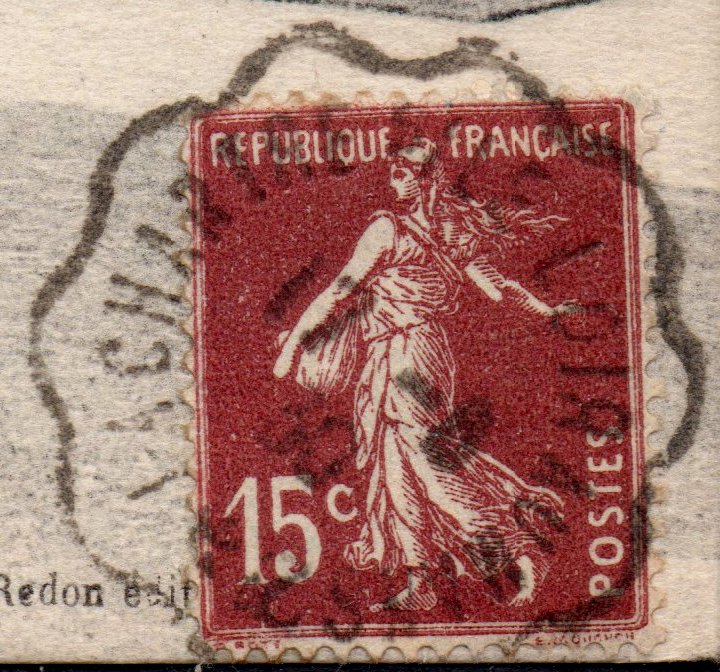Railway / Tramway cancellations of La Sarthe : Courrier-Convoyeur-Ligne La Chartre-s/le Loir au Mans 1⁰ August 1930, detail front.