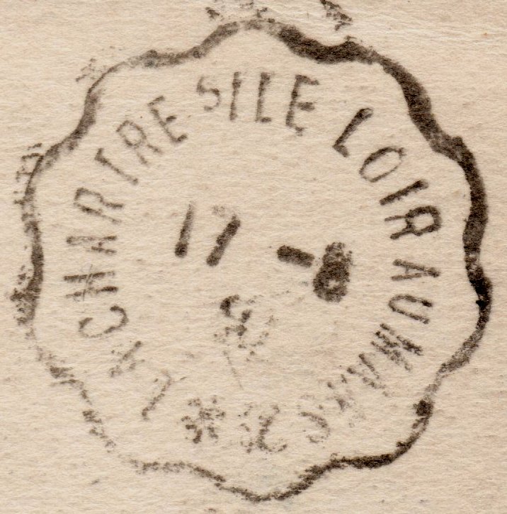 Railway / Tramway cancellations of La Sarthe : Courrier-Convoyeur-Ligne La Chartre-s/le Loir au Mans 1⁰ August 1930, detail back.
